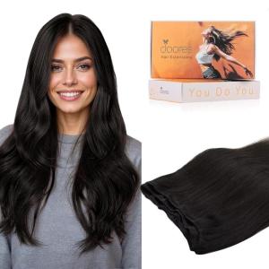 imageDOORES Hair Extensions Sew in Weft Natural Black 18 Inch 100g Straight Raw Bundles Full Head Long Straight