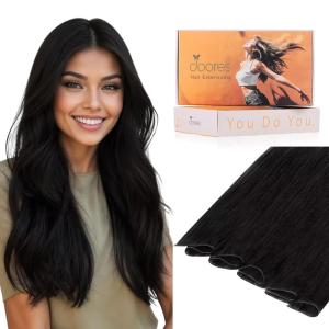 imageDOORES Hand Tied Genius Sew in Weft Hair Extensions Human Hair 18 Inch Jet Black 50g Virgin Extensions for Women Sew in Bundles