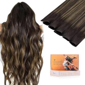 imageDOORES Human Hair Extensions Genius Sew in Weft Hair Extensions 22 Inch Balayage Dark Brown to Chestnut Brown 60g Sew in Extensions Virgin Extensions