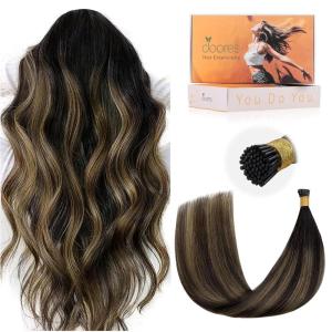 imageDOORES I Tip Hair Extensions Human Hair Balayage Natural Black to Chestnut Brown 16 Inch 50g100s Itip Extensions Human Hair Cold Fusion Hair Extensions Natural Straight Itip Extensions