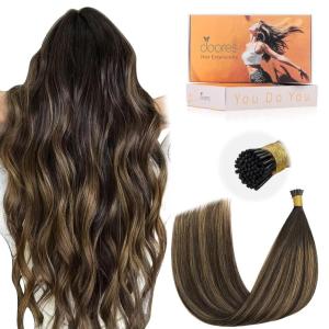 imageDOORES I Tip Hair Extensions Real Human Hair Balayage Dark Brown to Chestnut Brown 18 Inch 50g50sI Tips Hair Extensions Human Hair Invisible I Tips Extensions Cold Fusion Hair Extensions Straight
