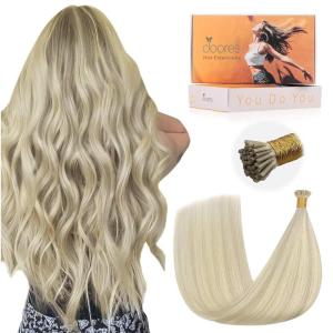 imageDOORES ITip Human Hair Extensions Ash Blonde Highlighted Platinum Blonde 50g50s 18 Inch Long Straight I Tip Hair Extensions Invisible Human Hair Cold Fusion Hair Extensions