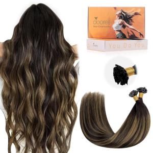 imageDOORES K Tip Hair Extensions Dark Brown to Chestnut Brown 18 Inch 50g50s U Tip Hair Extensions Human Hair