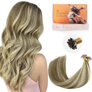 imageDOORES K Tip Hair Extensions Real Human Hair Ash Brown to Platinum Blonde 18 Inch 50g50s Invisible U Tip Natural Straight