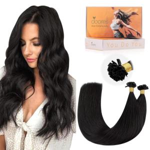 imageDOORES K Tip Hair Extensions Real Human Hair Natural Black 20 Inch 50g50s Invisible U Tip Natural Straight