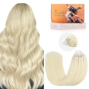 imageDOORES Micro Bead Hair Extensions Real Human Hair Virgin Hair Platinum Blonde 18 Inch 50g50s Invisible Bead Extensions Human Hair