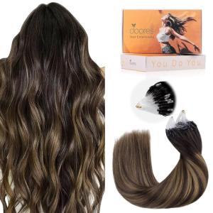 imageDOORES Micro Bead Hair Extensions Real Human Hair for Women Balayage Dark Brown to Chestnut Brown 18 Inch 50g50s Human Hair Extensions