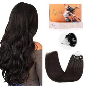 imageDOORES Micro Bead Human Hair Extensions Remy Hair Dark Brown 18 Inch 50g50s Microlinks Hair Extensions Human Hair for Women Natural Straight
