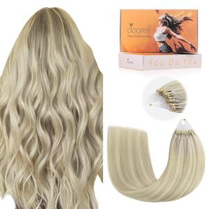 imageDOORES Micro Loop Hair Extensions  Real Human Hair Ash Blonde Highlighted Platinum Blonde 16 Inch 50g50s Bead and Invisible Extensions