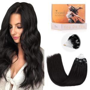 imageDOORES Microlinks Hair Extensions Natural Black 16 Inch 50g50s Micro Loop Hair Extensions for Women