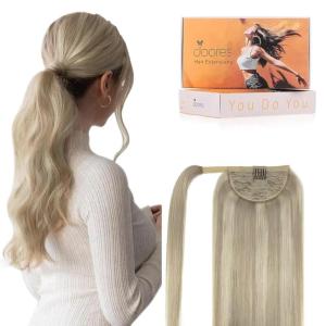 imageDOORES Ponytail Extension Human Hair Extensions Platinum Blonde 18 Inch 80g Clip in Hair Extension Ponytail Straight Wrap Around Hair Extensions Remy Human Hair with Magic Paste Natural Hair17A60A Ash Blonde Highlighted Platinum Blonde