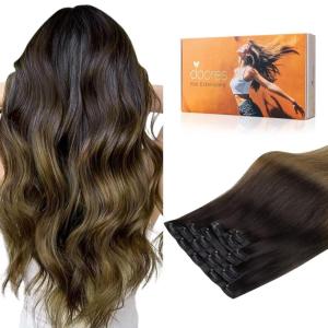 imageDOORES Seamless Clip in Hair Extensions Human Hair Chocolate Dip Color Melt 7pcs 150g 20 Inch Remy Hair Natural Straight Hair Thin Weft Hair invisible Edge