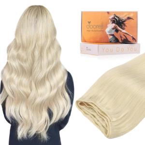 imageDOORES Sew in Hair Extensions 18 Inch 100g Platinum Blonde Remy Human Hair Extensions Sew in Full Head Natural Straight