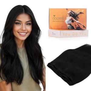 imageDOORES Sew in Hair Extensions Real Human Hair Jet Black 16 Inch 80g Full Head Weft Natural Straight Extensions for Women