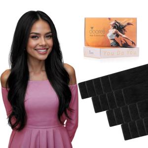 imageDOORES Tape in Hair Extensions Human Hair Jet Black 18 Inch 50g20pcs Genius Tape in Extensions for Women Straight Invisible1