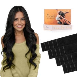 imageDOORES Tape in Hair Extensions Human Hair Jet Black 18 Inch 50g20pcs Genius Tape in Extensions for Women Straight Invisible1B