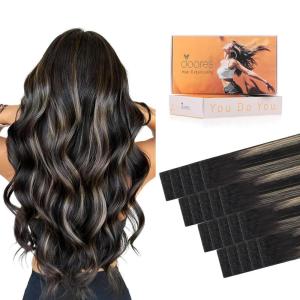 imageDOORES Tape in Hair Extensions Human Hair Jet Black 18 Inch 50g20pcs Genius Tape in Extensions for Women Straight InvisibleT1B19P1B