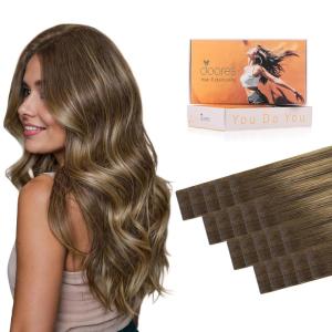 imageDOORES Tape in Hair Extensions Human Hair Jet Black 18 Inch 50g20pcs Genius Tape in Extensions for Women Straight InvisibleT427P4