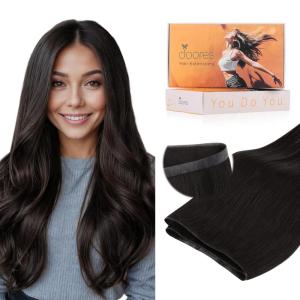 imageDOORES Tape in Weft Hair Extensions Human Hair Dark Brown 18 Inch 50g Wide PU Long Seamless Weft Tape in Remy Extensions Quick Wear