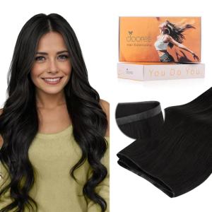 imageDOORES Tape in Weft Hair Extensions Human Hair Natural Black 18 Inch 50g Genius Seamless Extensions Long Wide Genius Seamless Weft Tape in Instant Install