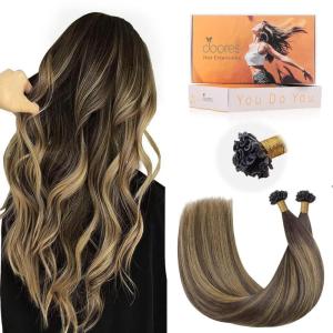 imageDOORES U Tip Hair Extensions Human Hair Chocolate Brown to Caramel Blonde 18 Inch 50g50s K Tip Extensions