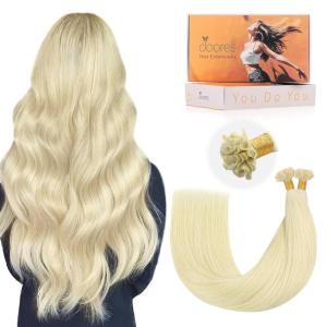 imageDOORES U Tip Hair Extensions Human Hair Platinum Blonde 16 Inch 50g50s K Tip Extensions