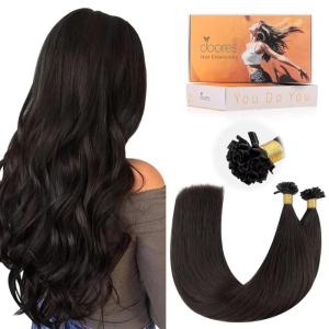 imageDOORES Utip Hair Extensions Human Hair Dark Brown 18 Inch 50g50s K Tip Hair Extensions Real Human Hair