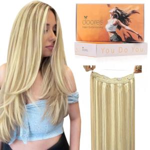 imageDOORES Wire Hair Extensions 18 Inch 95 g Remy Human Wire Hair Extensions Invisible Transparent Line Adjustable Hairpieces Secret Balayage Light Blonde Highlighted Golden Blonde