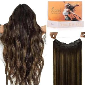 imageDOORES Wire Hair Extensions 20 Inch 110g Remy Human Wire Hair Extensions Invisible Transparent Line Adjustable Hairpieces Secret Extensions Straight Hair Balayage Dark Brown to Chestnut Brown