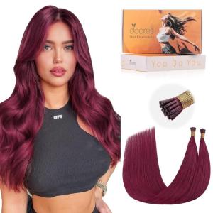 imageDoores I Tip Hair Extensions Burgundy Red 18 Inch 25g Natural Straight Human Hair Extensions