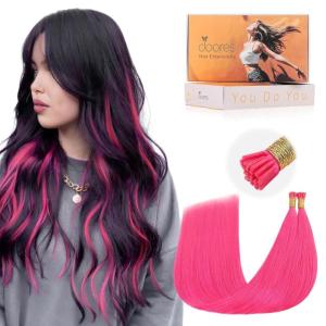 imageDoores I Tip Hair Extensions Hot Pink 20 Inch 25g25s Real Hair Extensions I Tip Hair Extensions Human Hair